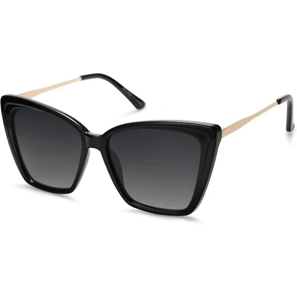 ❤️Women Black Trendy Polarized Sunglasses  For Retro Square Cat Eye Sun Glasses - Picture 3 of 5
